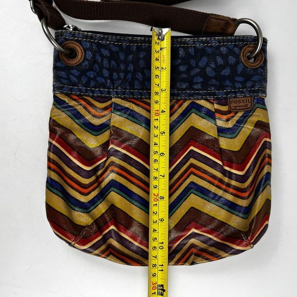 Fossil Key-Per Crossbody Bag Coated Canvas Aztec Chevron Print Blue Denim Trim‎ - Picture 10 of 16